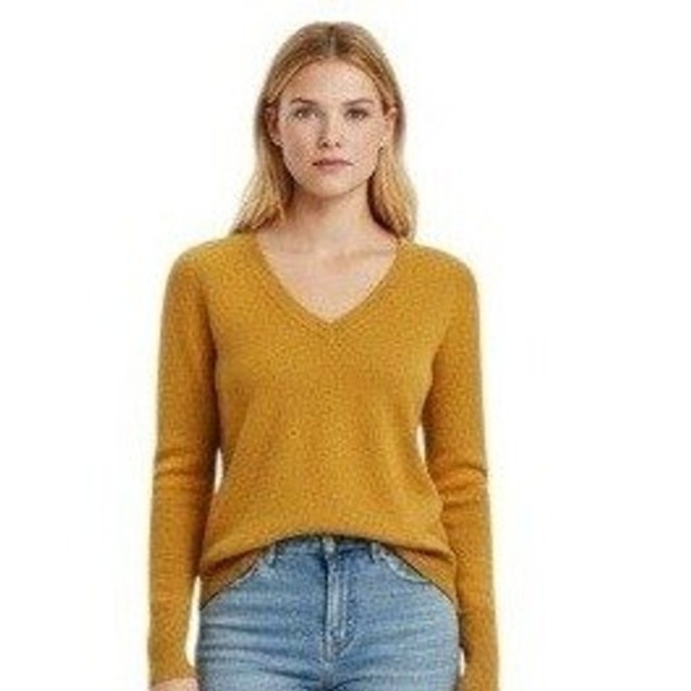 Madewell Westgate Sweater Womens XS Yellow V Neck Wool Cozy Blend Pullover Soft